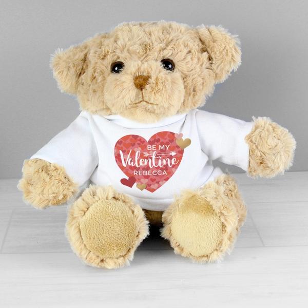 Personalised Be My Valentine Confetti Hearts Teddy Bear - Myhappymoments.co.uk