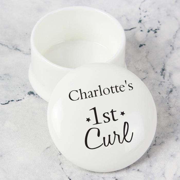 Personalised 1st Curl Ceramic Trinket Keepsake Box - Myhappymoments.co.uk