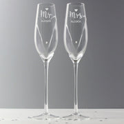 Personalised Hand Cut Mr & Mrs Pair of Flutes Glasses with Swarovski Elements in Gift Box