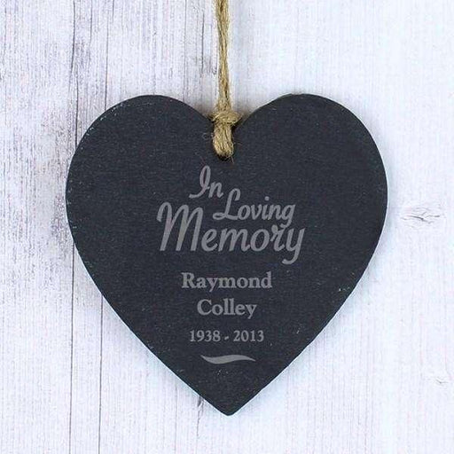 Personalised In Loving Memory Slate Heart Decoration - Myhappymoments.co.uk