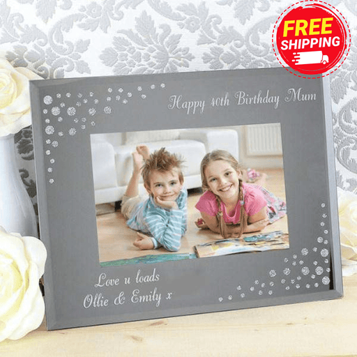 Personalised Any Message Diamante Glass Photo Frame - Landscape 6x4