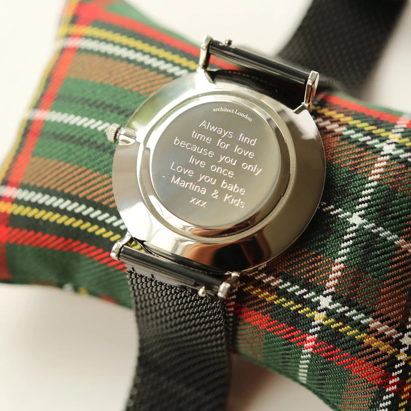 Personalised Men’s Architect Zephyr Watch With Pitch Black Mesh Strap