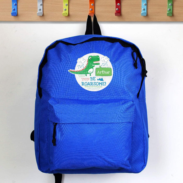 Personalised Children’s Be Roarsome Dinosaur Blue Backpack