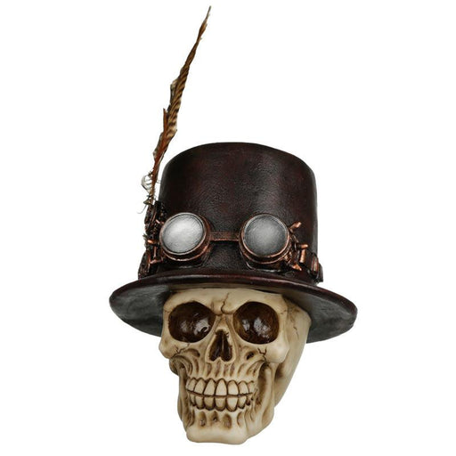 Steampunk Style Skull with Top Hat and Feathers Ornament