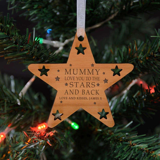 Personalised Love You To The Stars And Back Wooden Star Christmas Decoration - Myhappymoments.co.uk