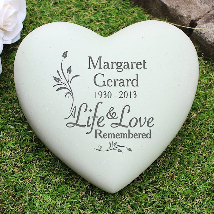 Personalised Life & Love Remembered Heart Memorial - Myhappymoments.co.uk