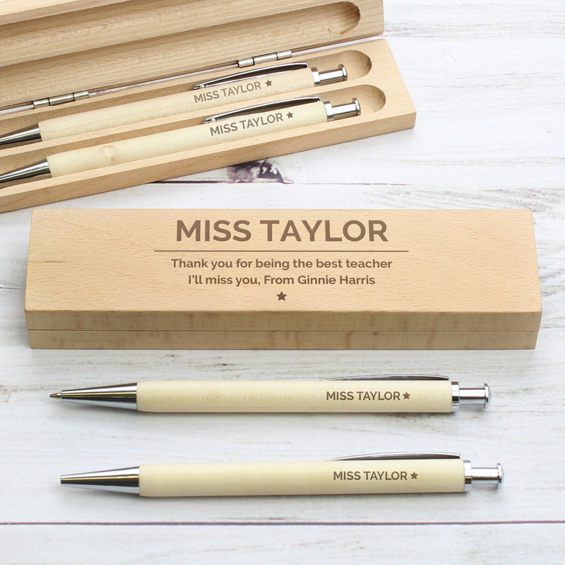 Personalised Wooden Pen & Pencil Box Set
