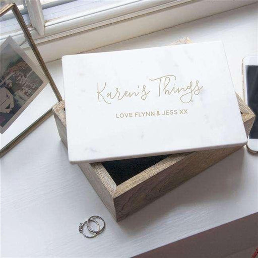 Personalised Keepsake Wooden Box with Marble Lid - Myhappymoments.co.uk