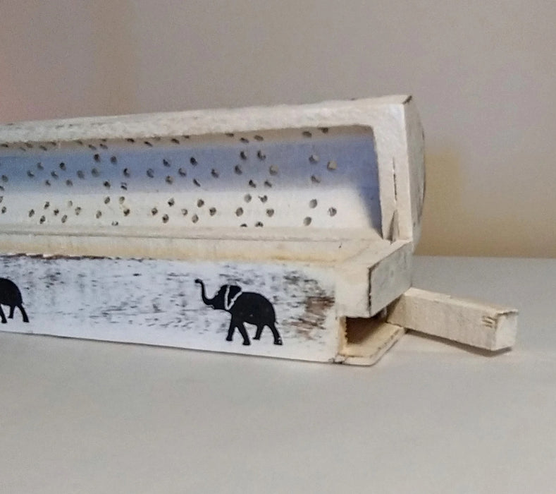 White Washed Elephant Incense Holder - Smoke Box
