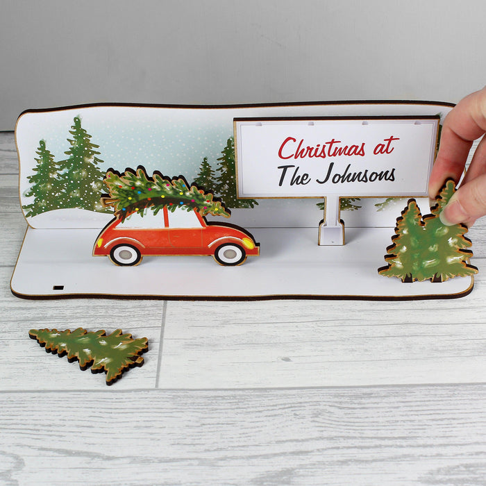 Personalised Driving Home For Christmas Wooden Scene