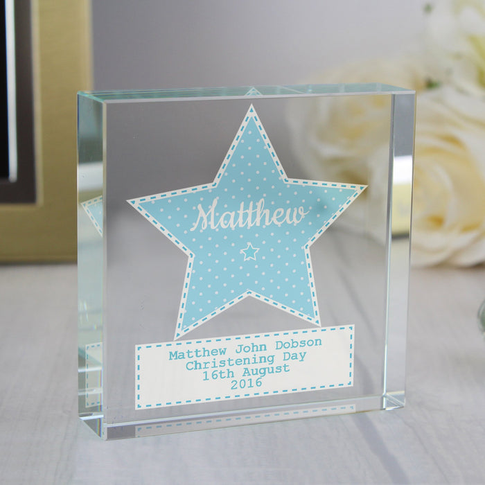 Personalised Stitch & Dot Baby Boy Large Crystal Token
