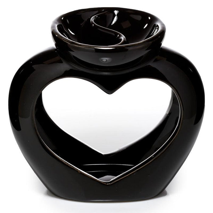 Ceramic Heart Shaped Double Dish Tea Light Oil and Tart Burner - Black
