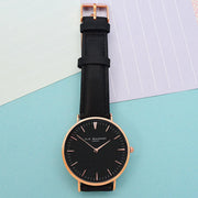 Elie Beaumont Personalised Ladies Leather Watch in Black