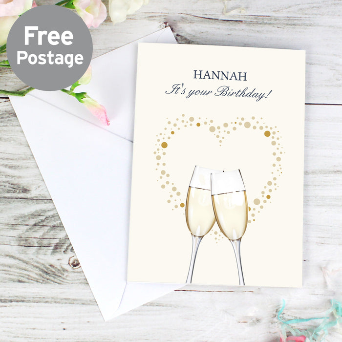 Personalised Gold Champagne Flutes Card