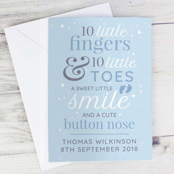Personalised 10 Little Fingers & 10 Little Toes Baby Boy Card - Myhappymoments.co.uk