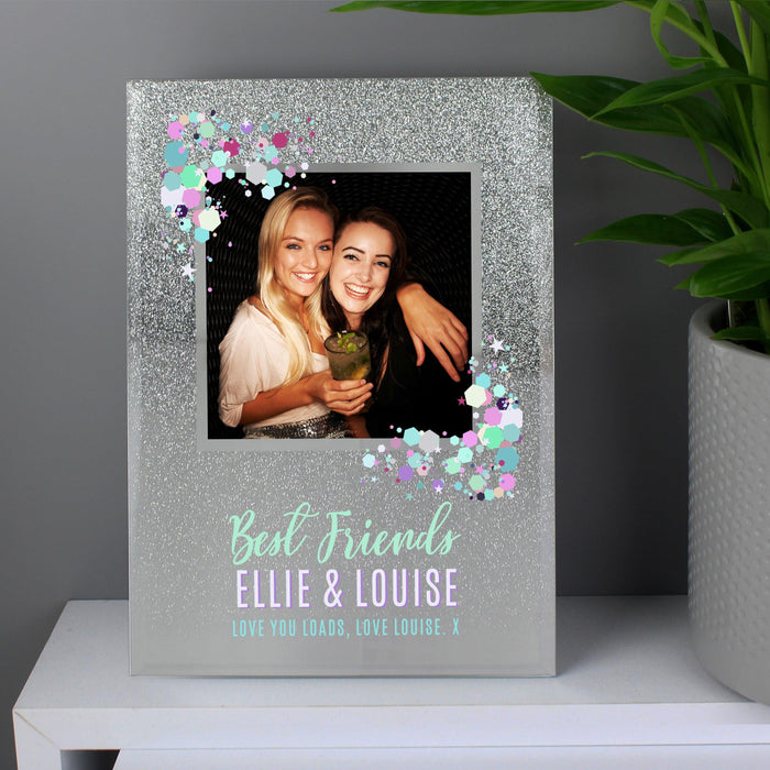 Personalised Best Friends 4x4 Glitter Glass Photo Frame