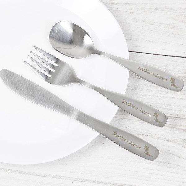Personalised 3 Piece Dinosaur Childrens Cutlery Set - Myhappymoments.co.uk
