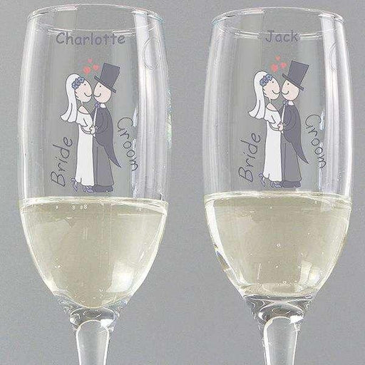 Personalised Cartoon Wedding Couples Pair of Flutes with Gift Box - Myhappymoments.co.uk