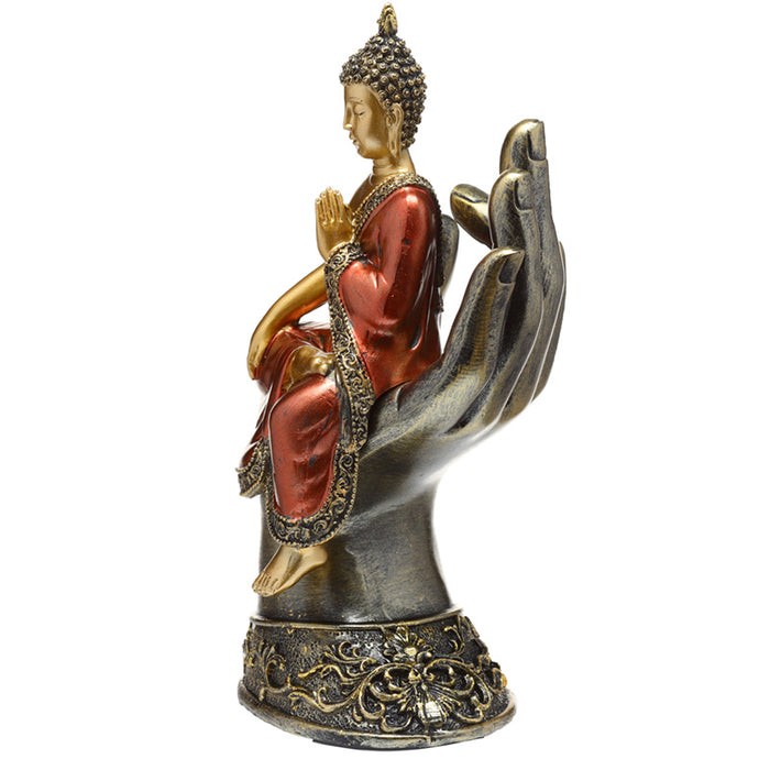 Gold and Red Thai Buddha Sitting in a Hand Figurine