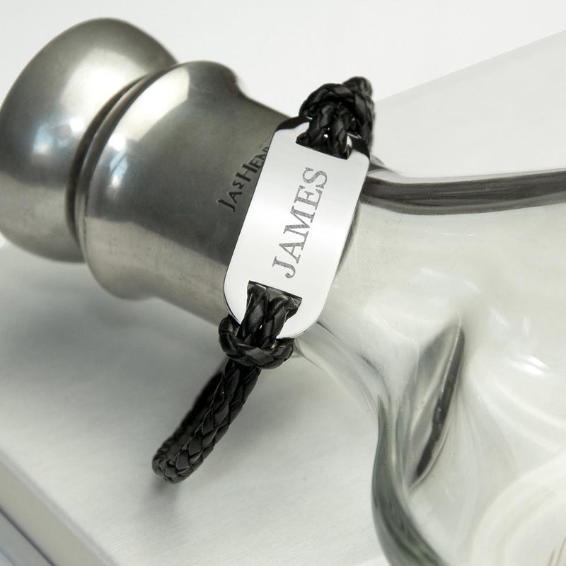 Personalised Men's Statement Leather Bracelet in Black