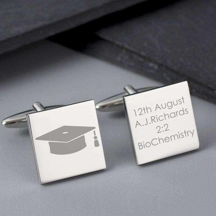 Personalised Mortar Board Graduation Cufflinks - Myhappymoments.co.uk