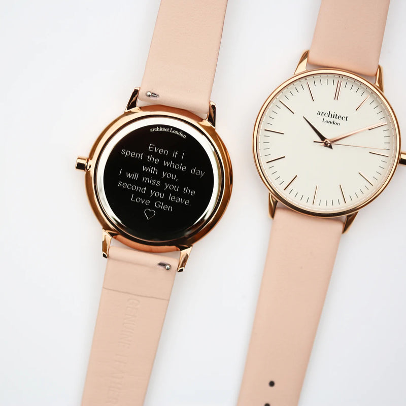 Personalised Ladies Architect Blanc Watch With Light Pink Strap
