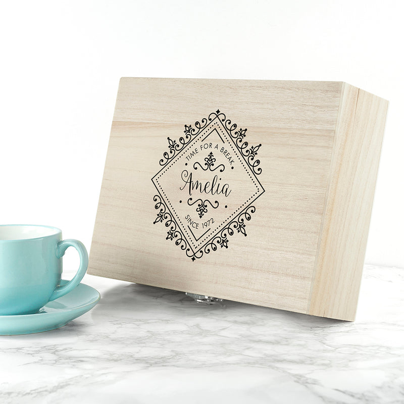 Personalised Time For a Break! Wooden Pukka Tea Box