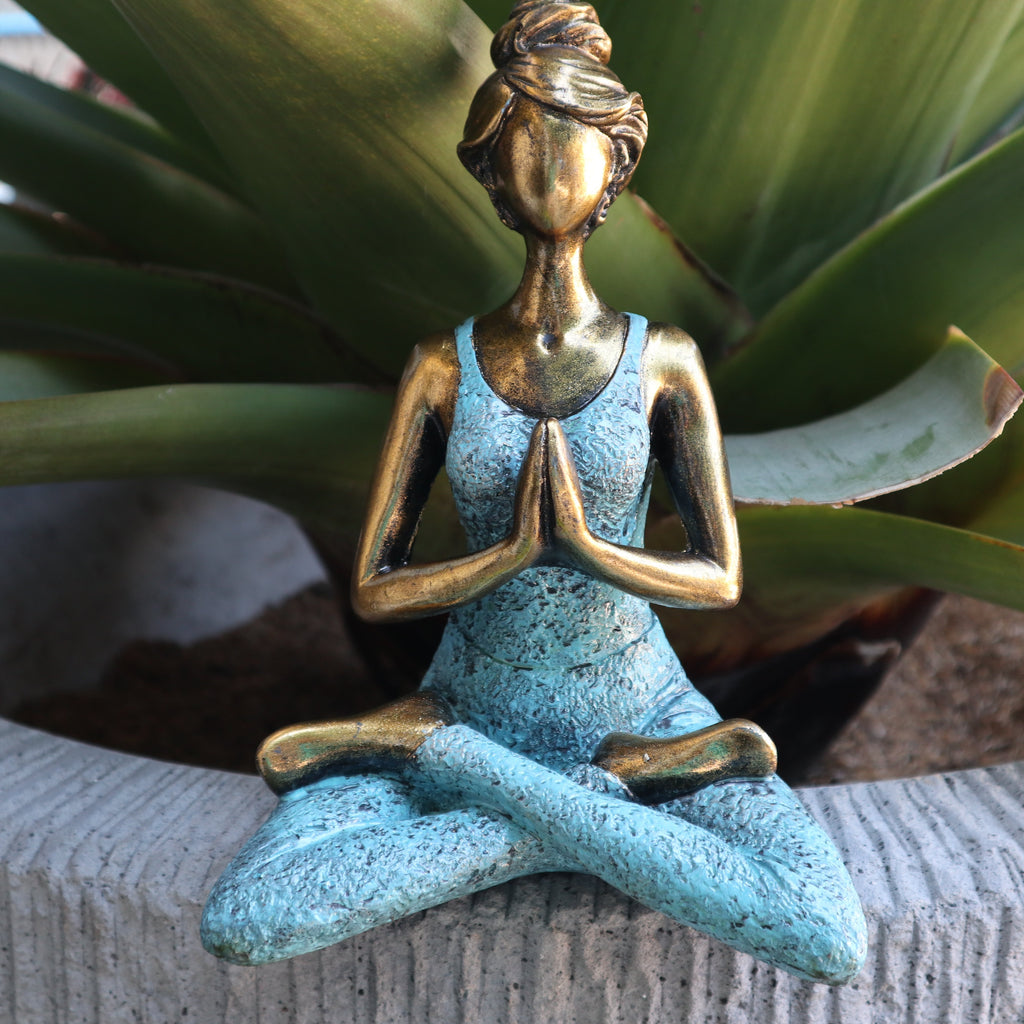 Yoga Lady Figure - Bronze & Turquoise 24cm
