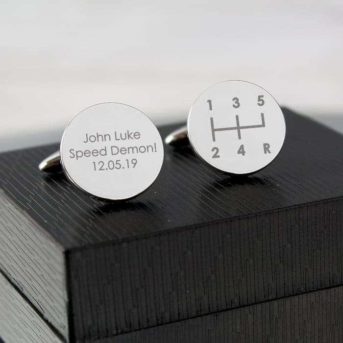 Personalised Gear Stick Round Cufflinks - Myhappymoments.co.uk