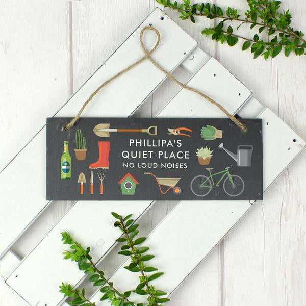Personalised Garden Printed Hanging Slate Sign