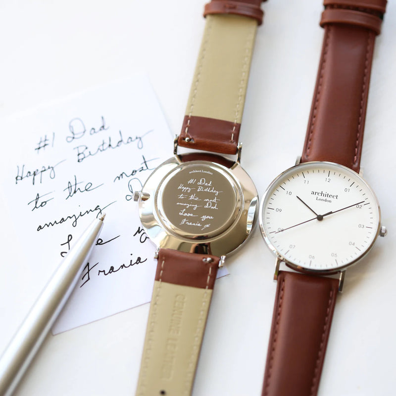 Handwriting Engraving Men's Architect Zephyr Watch With Walnut Strap