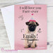 Personalised Rachael Hale Doodle Pug Card - Myhappymoments.co.uk