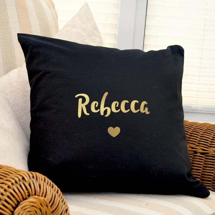 Personalised Gold Name Heart Black Cushion Cover - Myhappymoments.co.uk