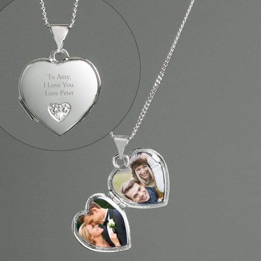 Personalised Sterling Silver and Cubic Zirconia Heart Locket Necklace - Myhappymoments.co.uk