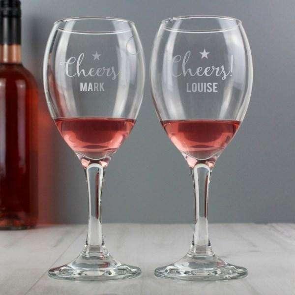 Personalised Cheers Wine Glasses With Silk Lined Gift Box - Myhappymoments.co.uk