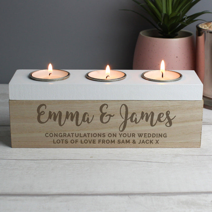 Personalised Wedding Triple Tea Light Box