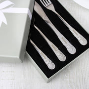 Personalised Teddy 4 Piece Embossed Cutlery Set - Christening Gift