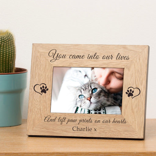Personalised Cat Memorial Photo Frame - You Left Paw Prints On Our Hearts 