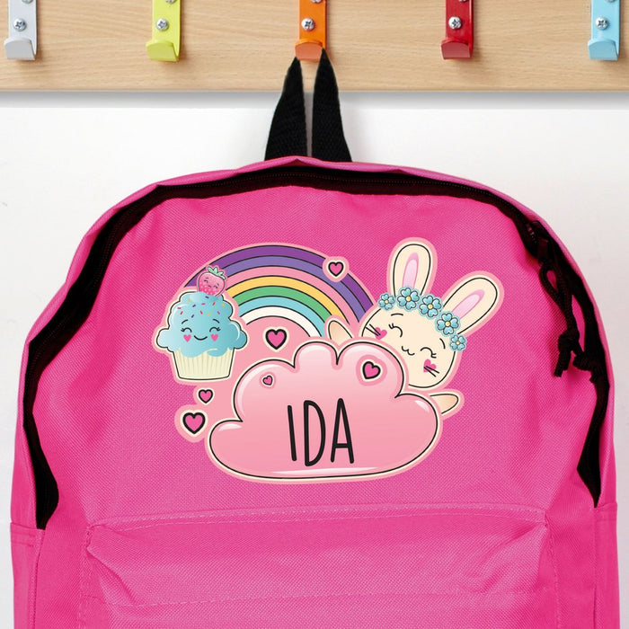 Personalised Cute Bunny Pink Backpack