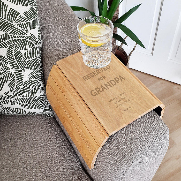 Personalised Reserved For Wooden Sofa Tray - Father’s Day Gift