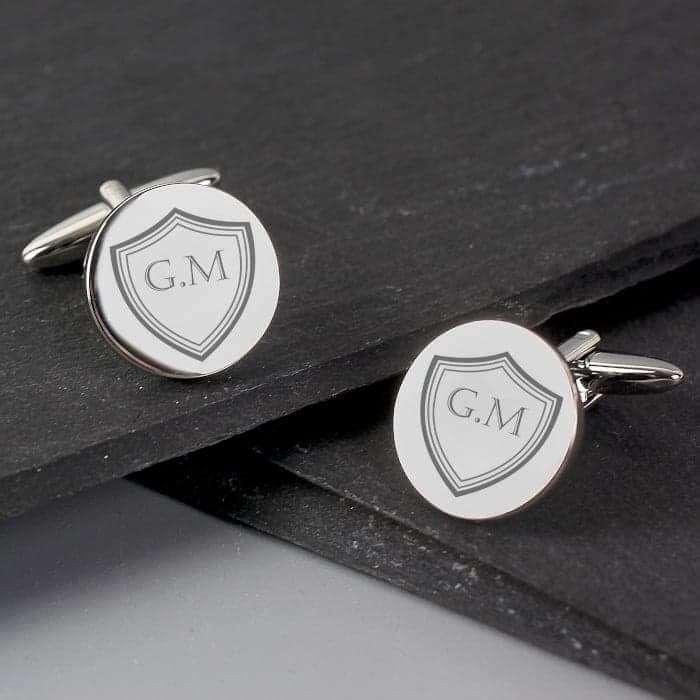 Personalised Shield Initials Round Cufflinks - Myhappymoments.co.uk