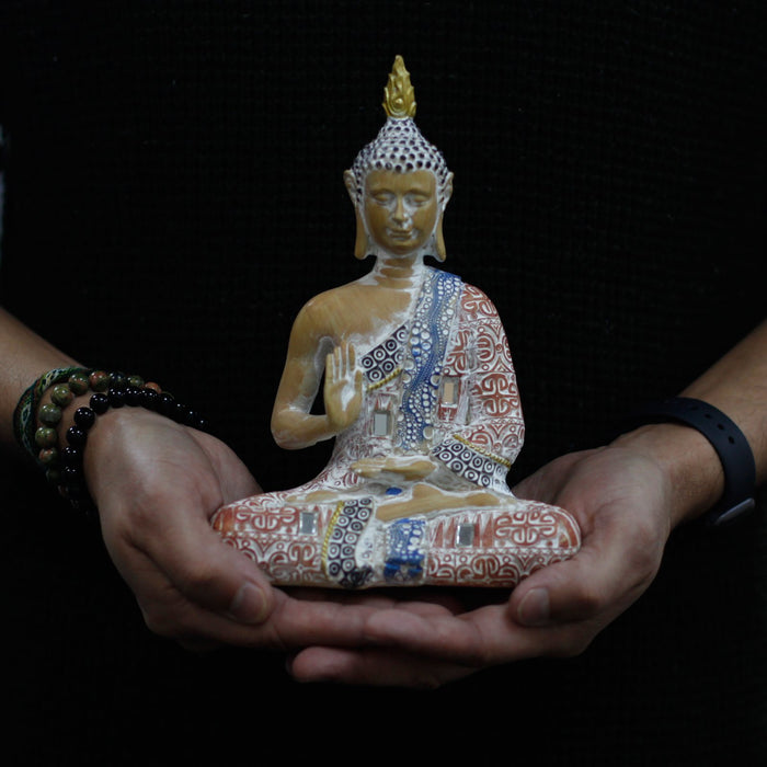 Thai Buddha Protection Ornament - Terracotta & Sky Blue 20 cm