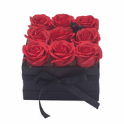 Soap Flower Gift Bouquet In Box - 9 Red Roses - Square