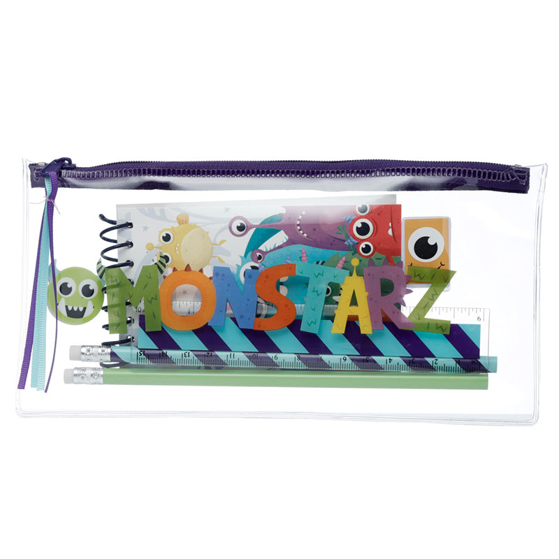 Monstarz Monster 7 Piece Clear Pencil Case Stationery Set