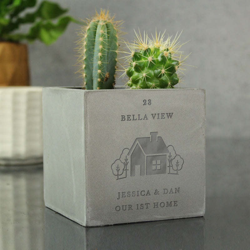 Personalised House Concrete Flower Pot
