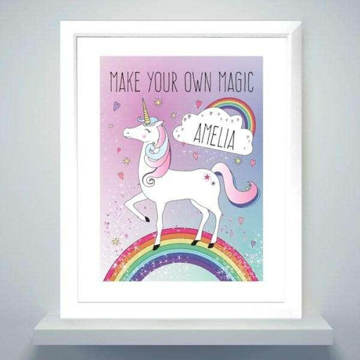 Personalised Unicorn White Framed Poster Print - Myhappymoments.co.uk