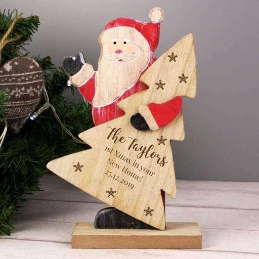 Personalised Snowflake Wooden Santa Freestanding Decoration - Myhappymoments.co.uk