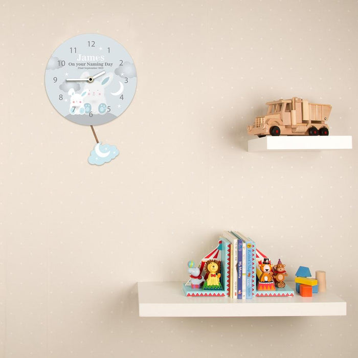 Personalised Pendulum Wall Clock - Starry Night Bunny Rabbit - Pukka Gifts