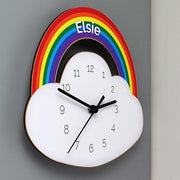 Personalised Rainbow and Cloud Shape Wooden Clock