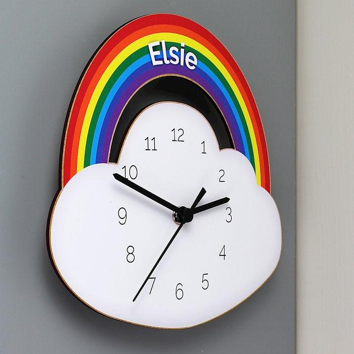 Personalised Rainbow and Cloud Shape Wooden Clock